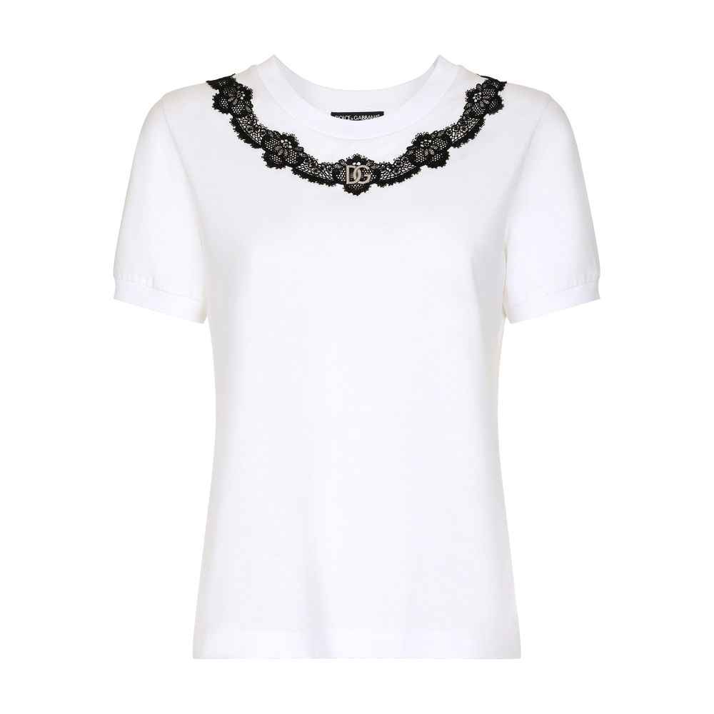 Dolce & Gabbana Jersey T-shirt with DG logo and lace inserts