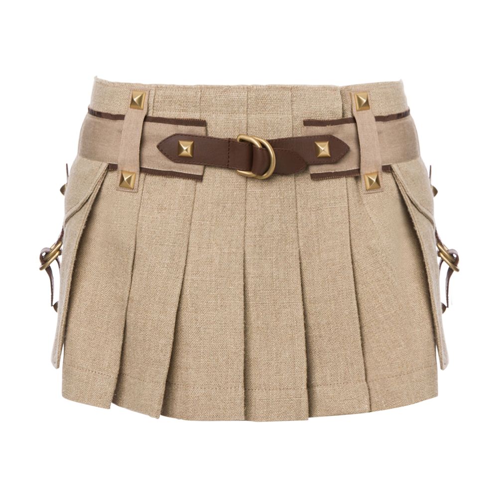 Alberta Ferretti Pleated miniskirt in linen basketweave