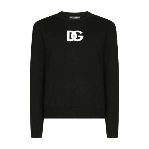 Dolce & Gabbana Wool round-neck sweater with logo inlay