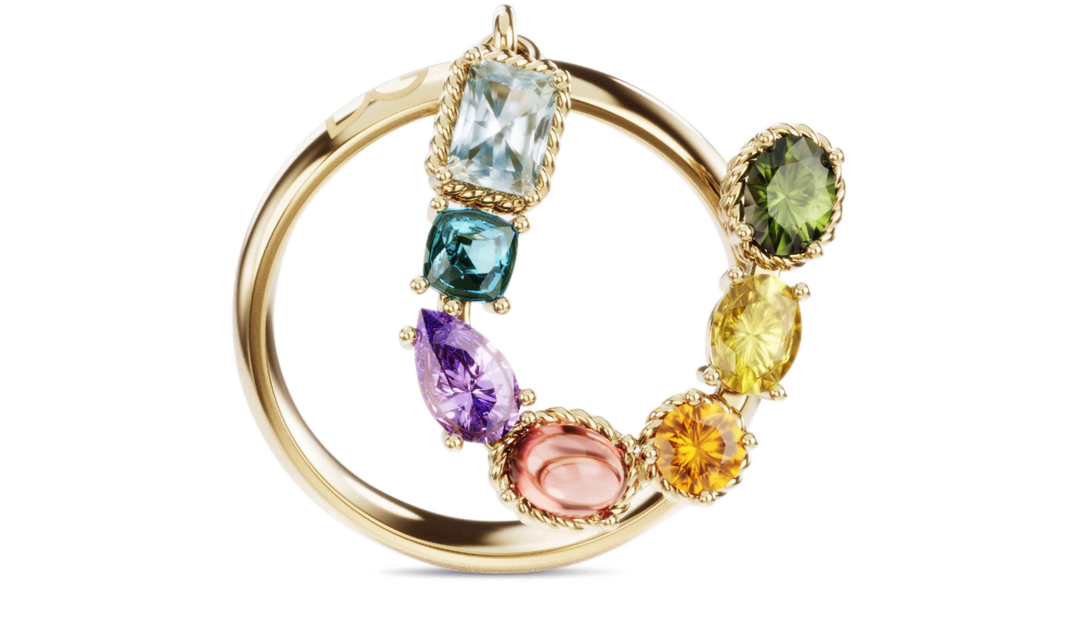 Dolce & Gabbana Rainbow alphabet U ring in yellow gold with multicolor fine gems