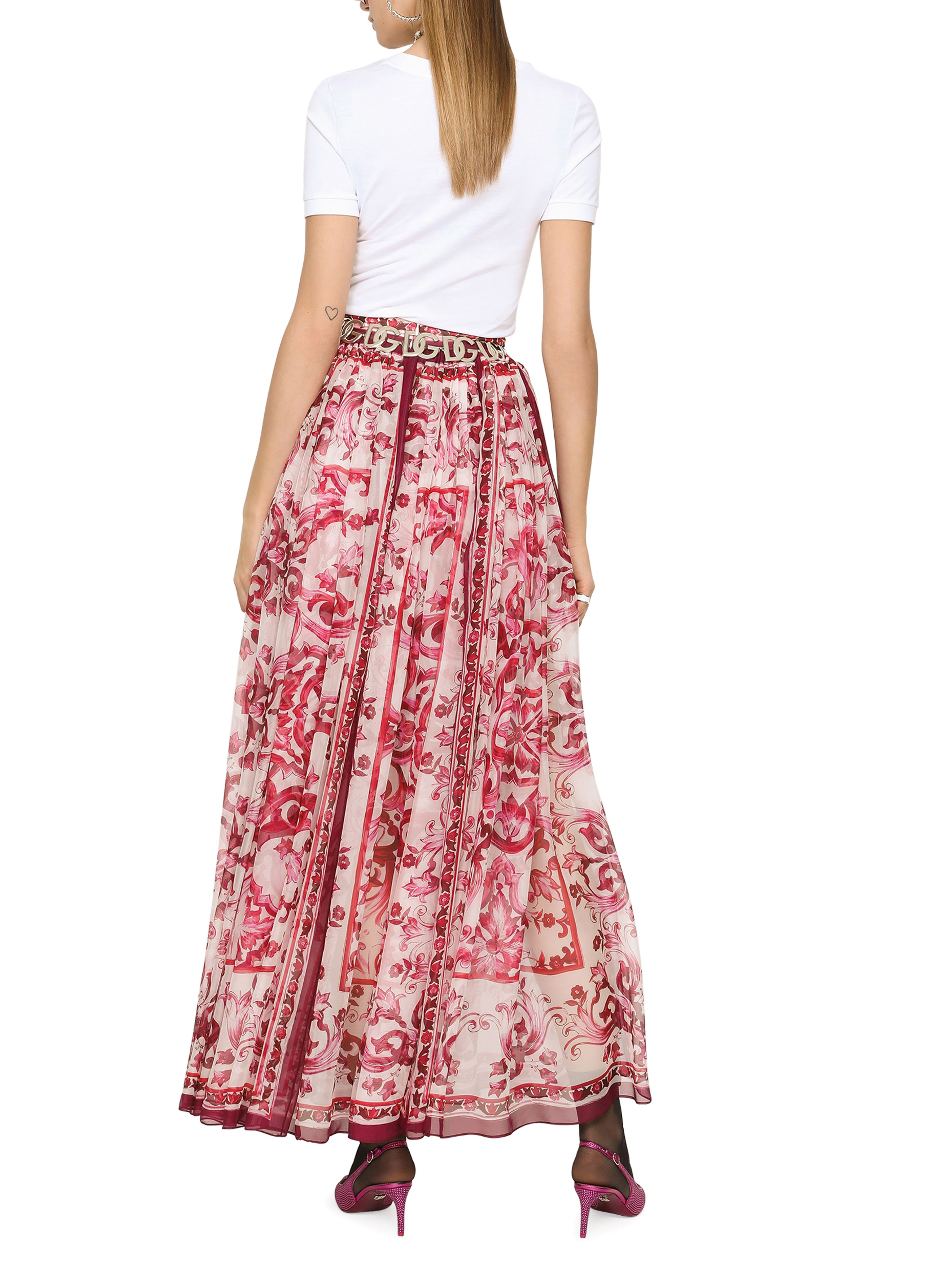 Dolce & Gabbana Long majolica-print chiffon skirt