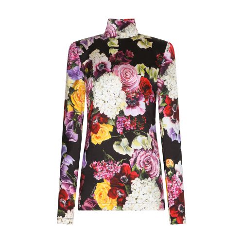 Dolce & Gabbana Satin turtleneck top with hydrangea and floral print