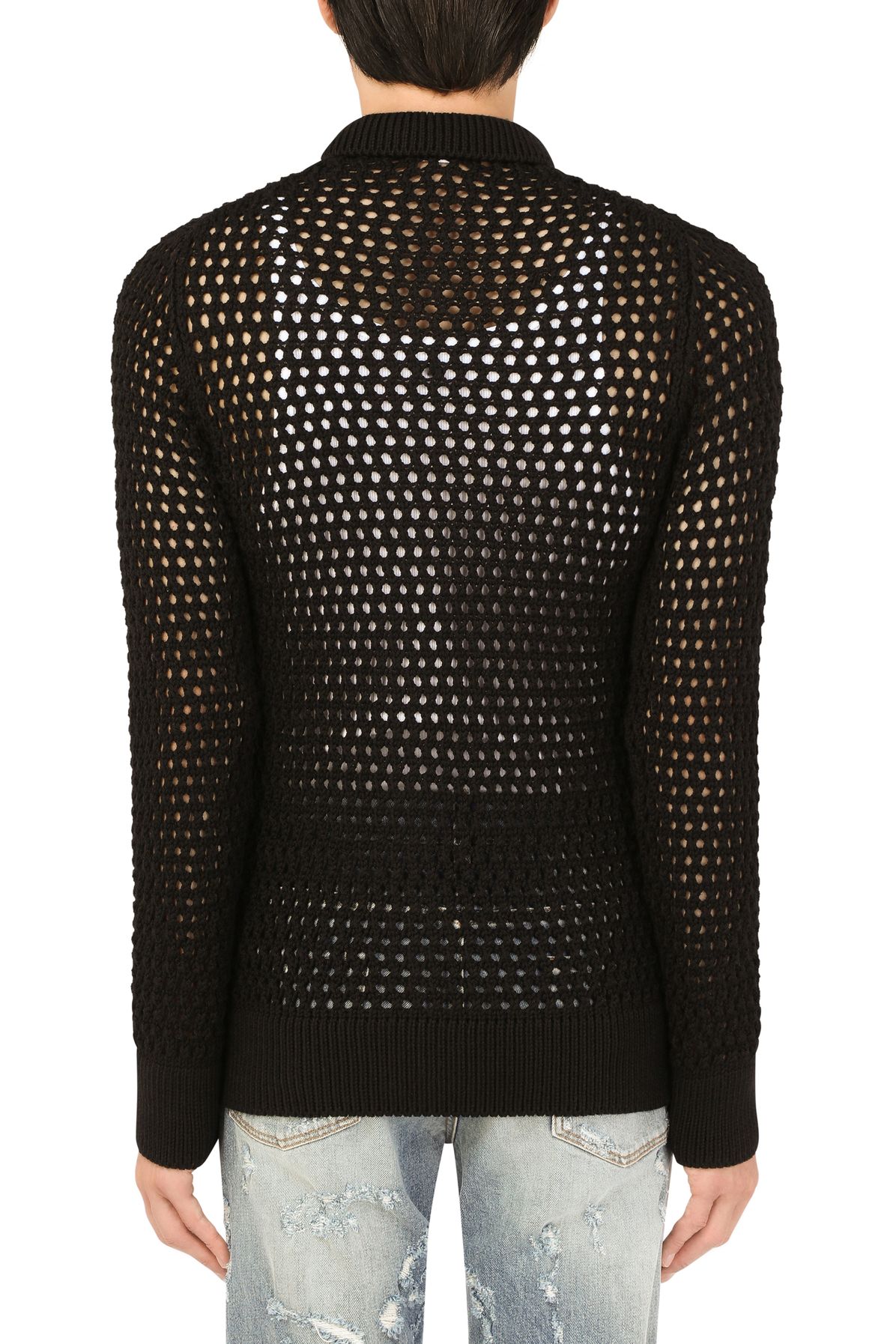 Dolce & Gabbana Mesh-stitch polo-style sweater