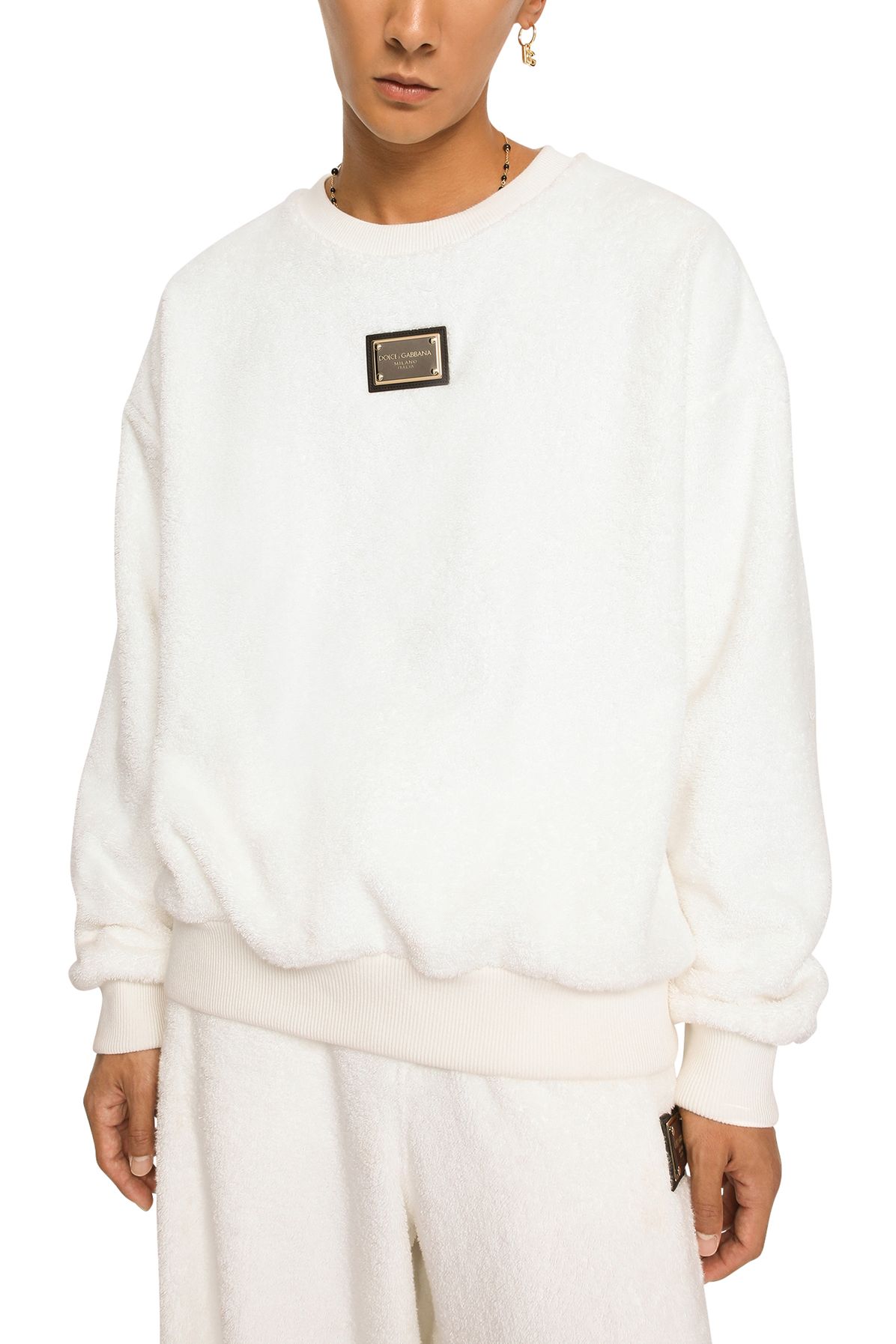 Dolce & Gabbana Round-neck terrycloth sweatshirt with logo tag