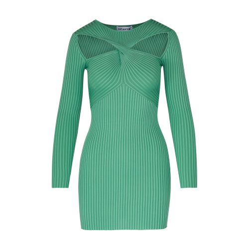  Green Ribbed Knit Cut Out Mini Dress