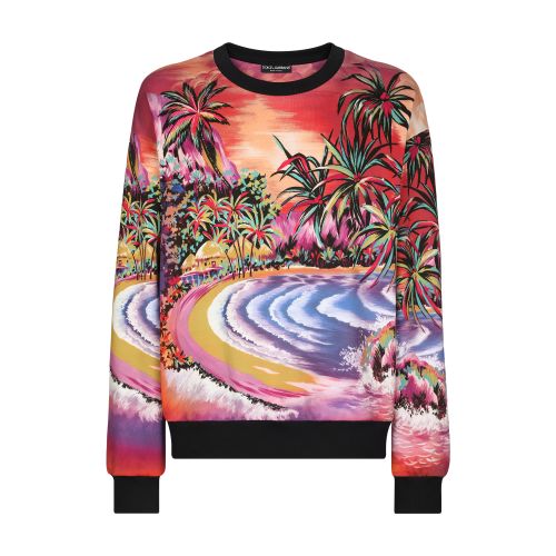 Dolce & Gabbana Round-neck jersey sweatshirt with Hawaiian print