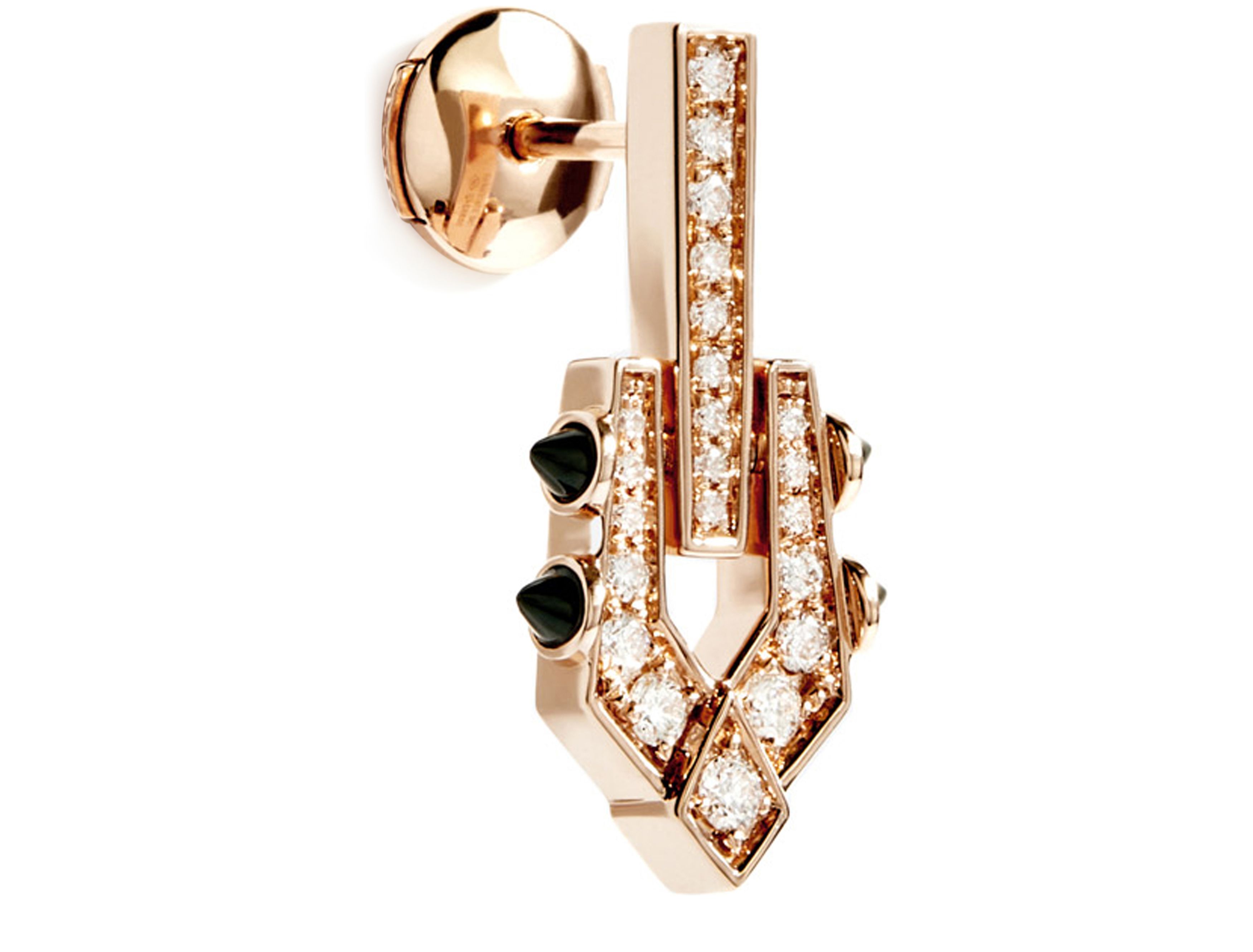  Spike diamond, 18-carat rose gold and black agate earring