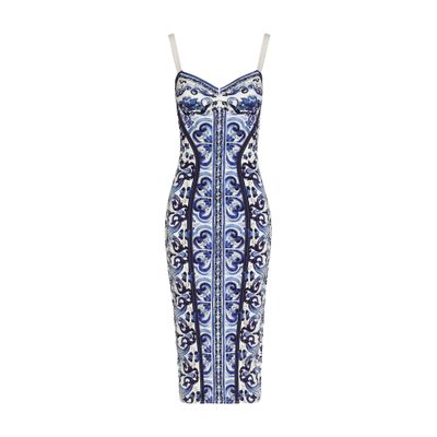 Dolce & Gabbana Bustier Dress in Majolica Print Charmuse