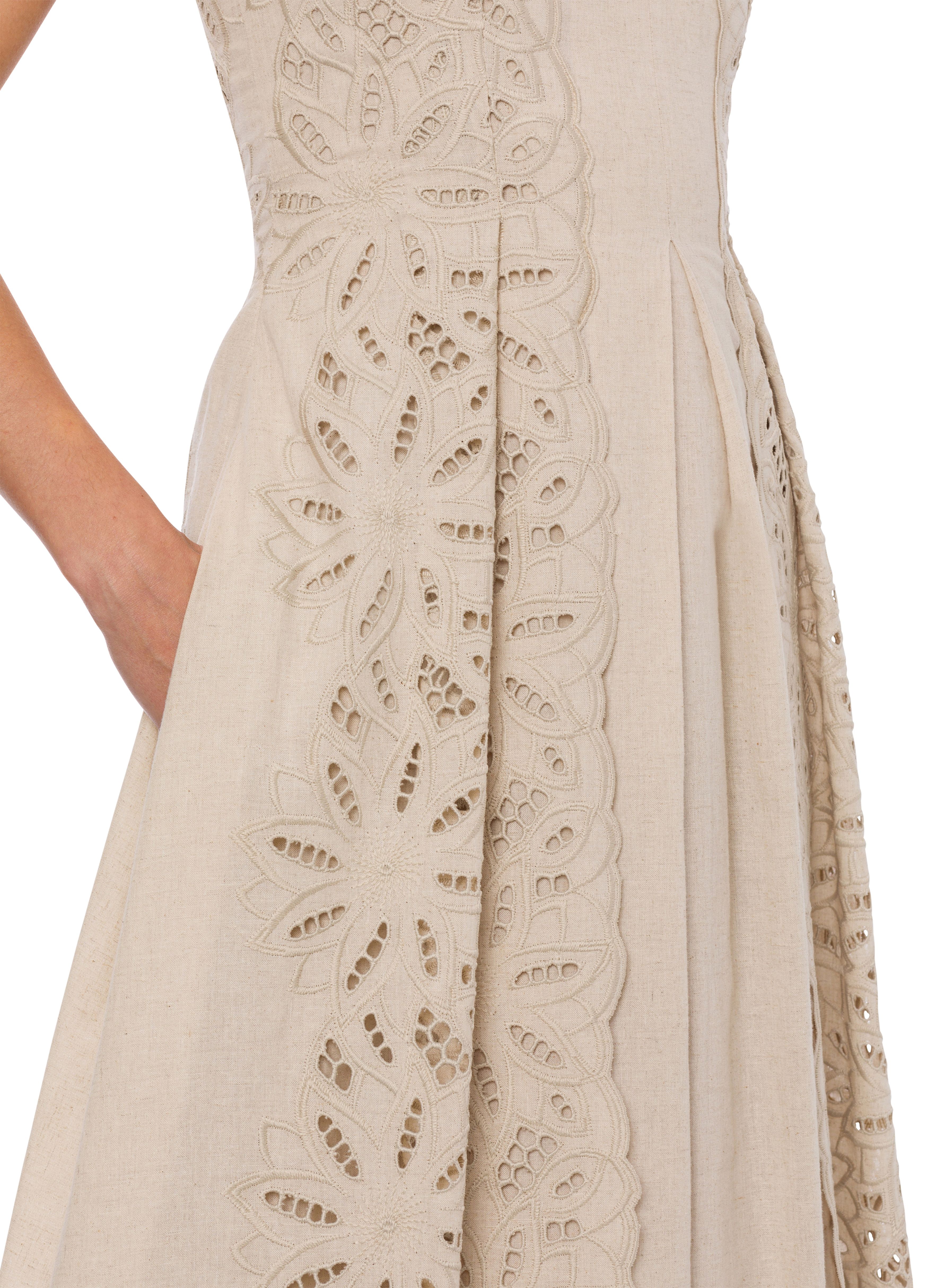 Alberta Ferretti Dress in cotton linen with flower embroidery