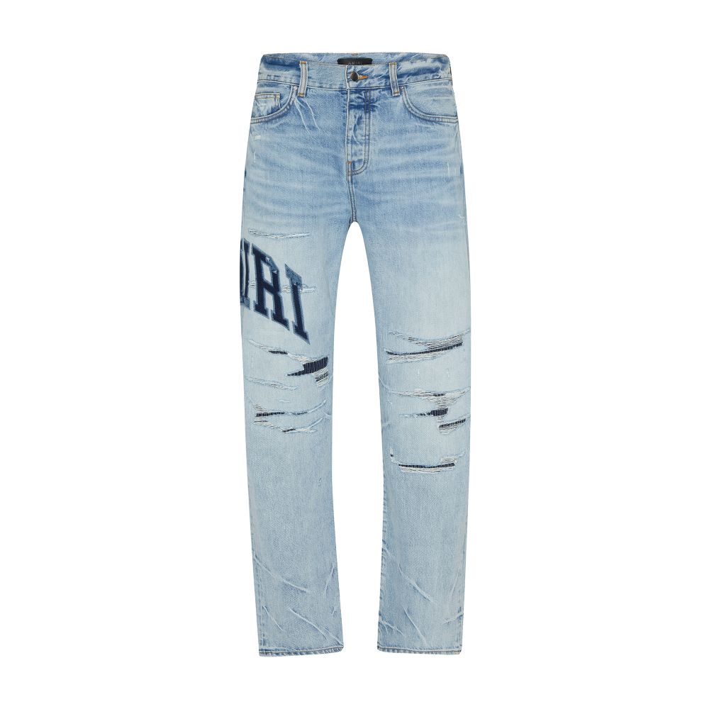 Amiri Varsity logo repair straight jeans