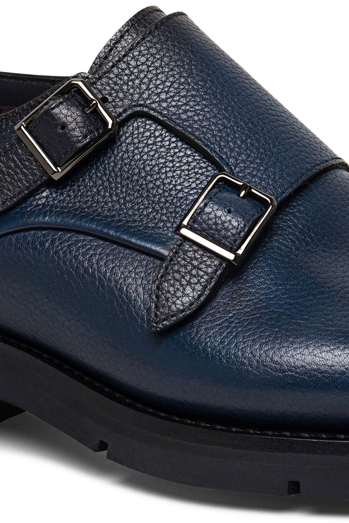 Santoni Leather shoe with double buckle