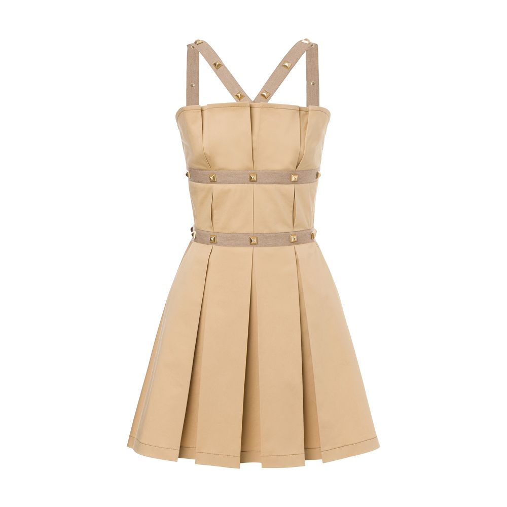 Alberta Ferretti Pleated minidress in stretch sateen with studs