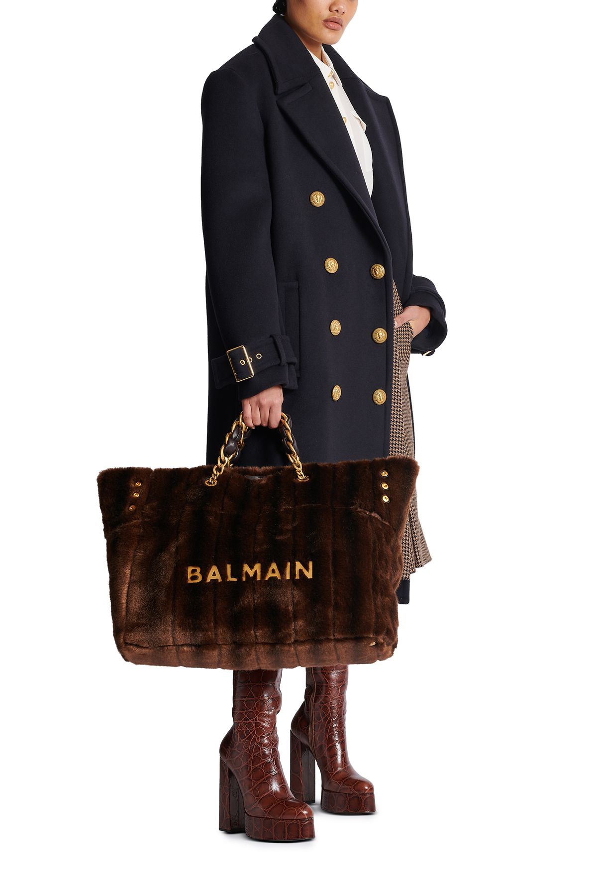 Balmain 1945 Soft Faux Fur Tote Bag