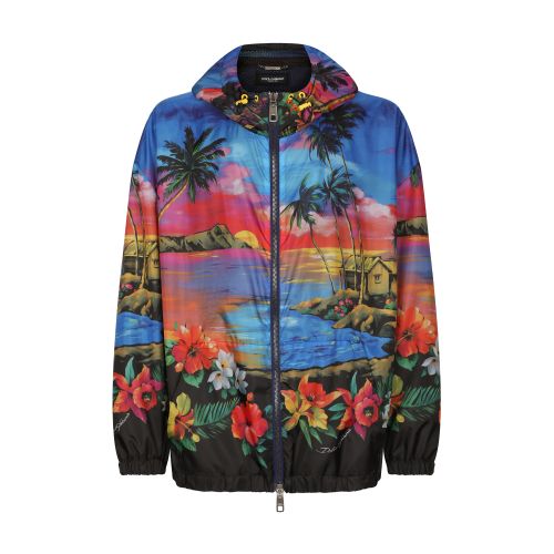 Dolce & Gabbana Hooded nylon jacket with Hawaiian print