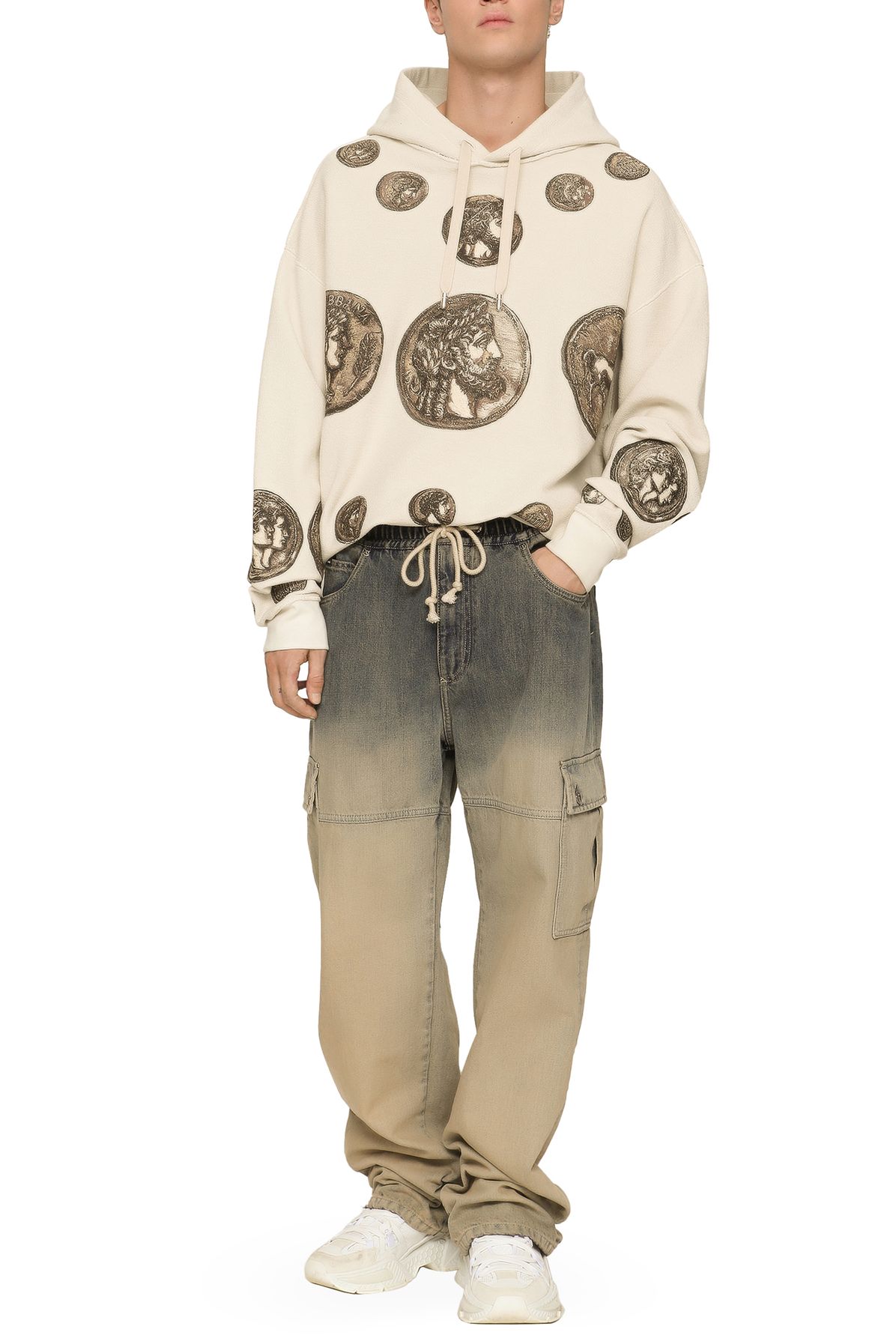 Dolce & Gabbana Reverse Jersey Hoodie with Hood and Coin Print