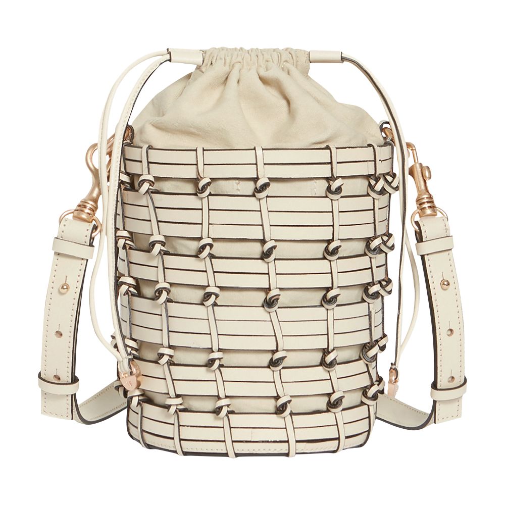  Small woven leather bucket bag