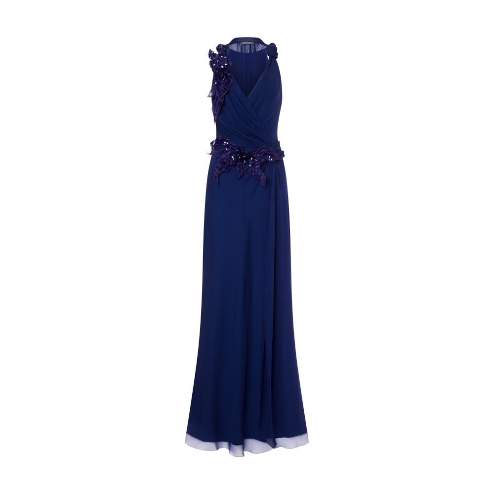 Alberta Ferretti Organic chiffon dress with embroidered patches