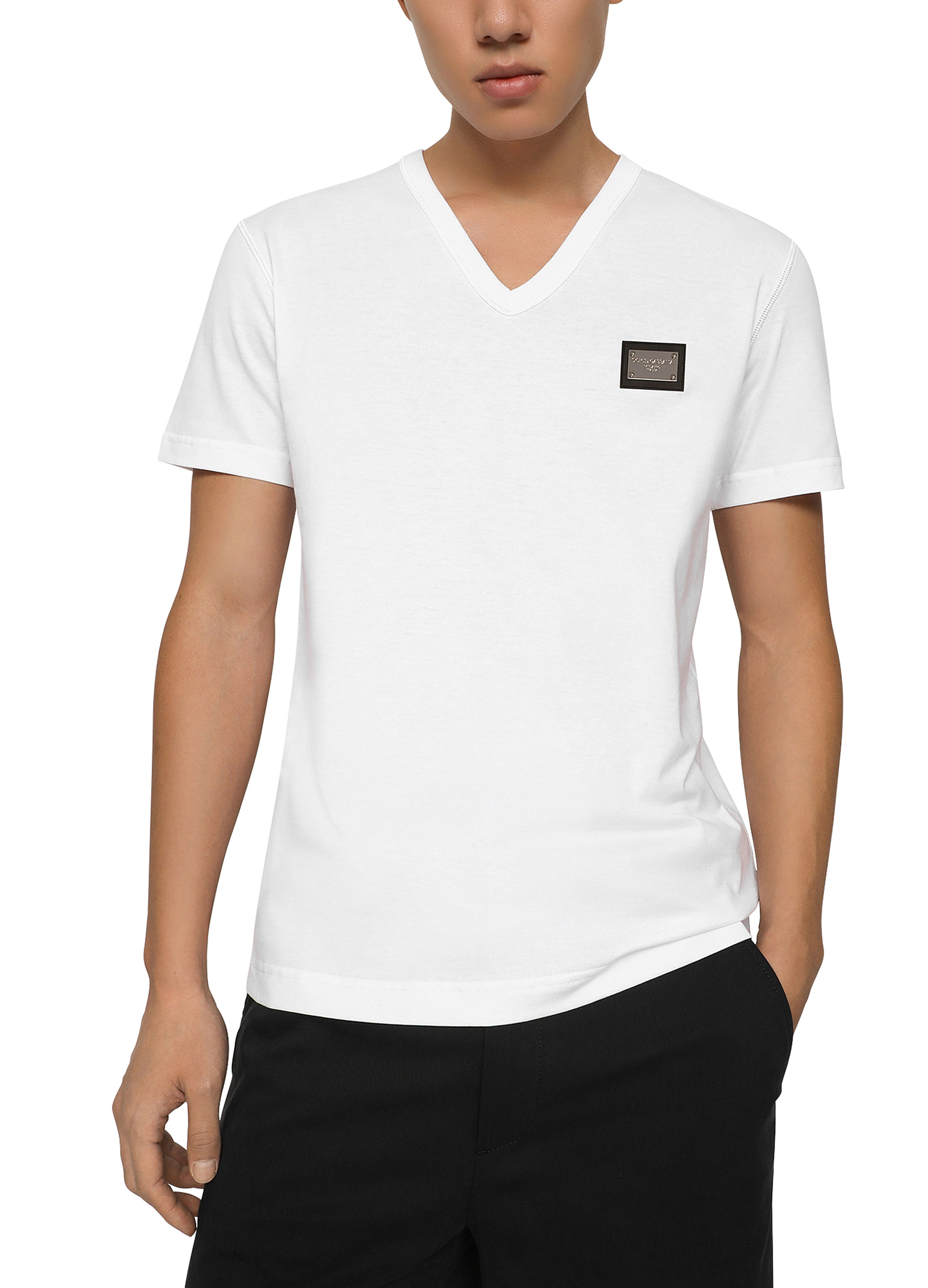 Dolce & Gabbana Cotton V-neck T-shirt with branded tag