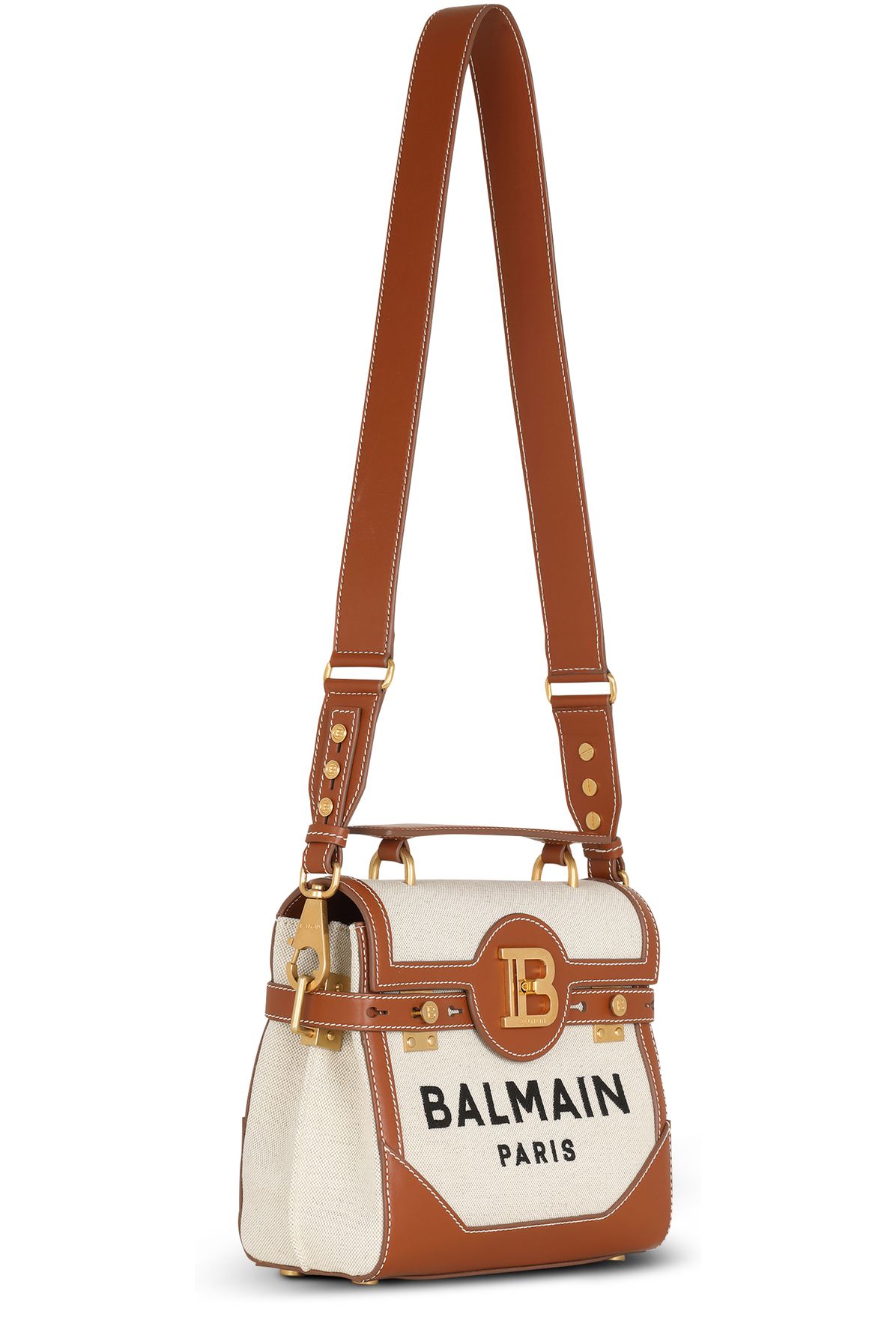 Balmain B-Buzz 23 canvas bag with leather inserts