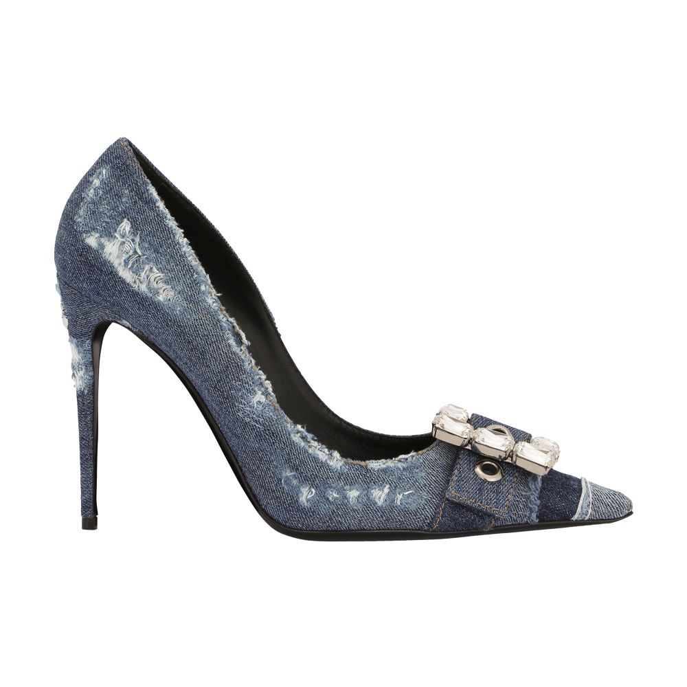 Dolce & Gabbana Patchwork denim pumps with rhinestone buckle