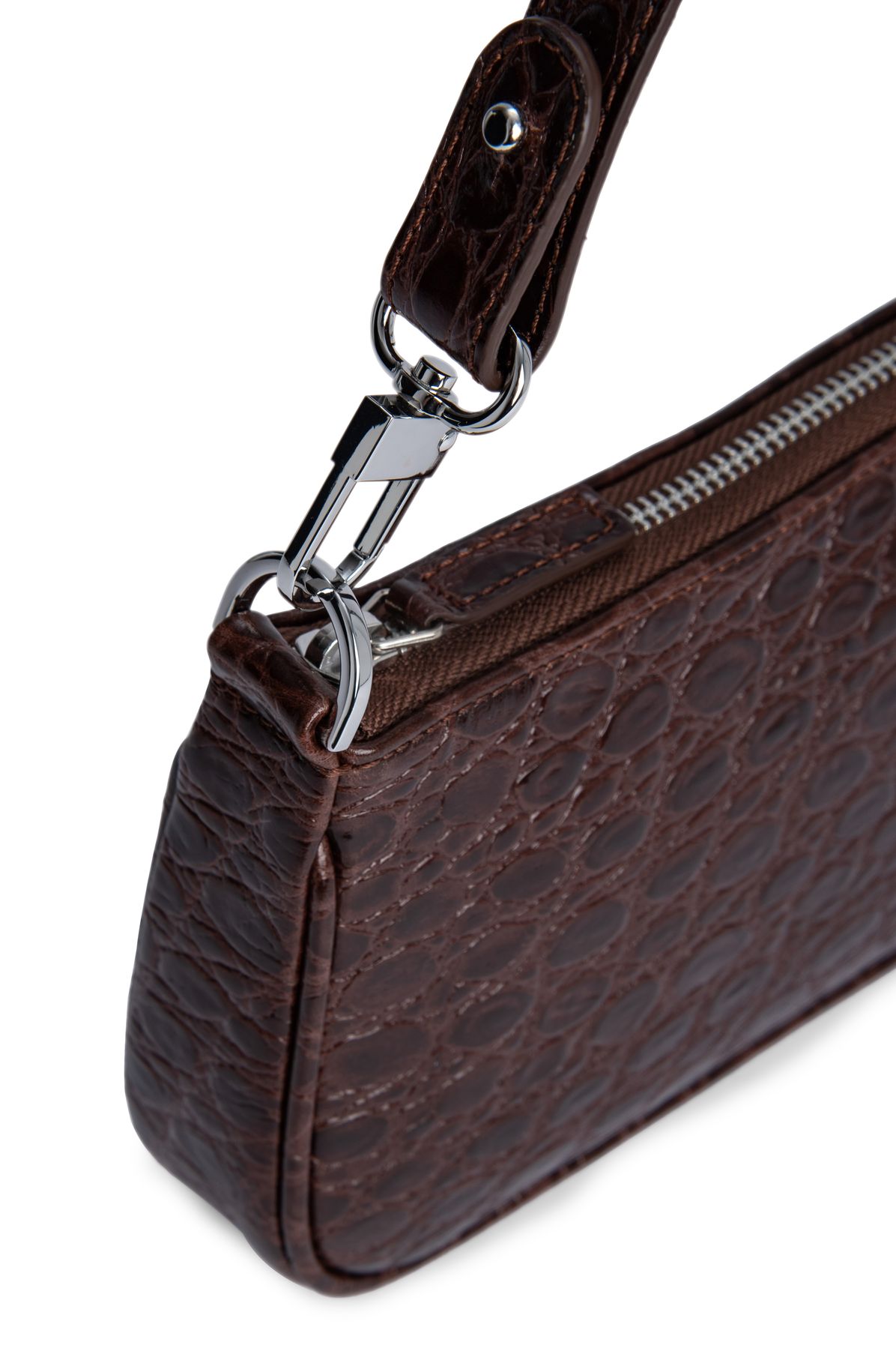 BY FAR Rachel Circular Croco Embossed Leather Shoulder Bag