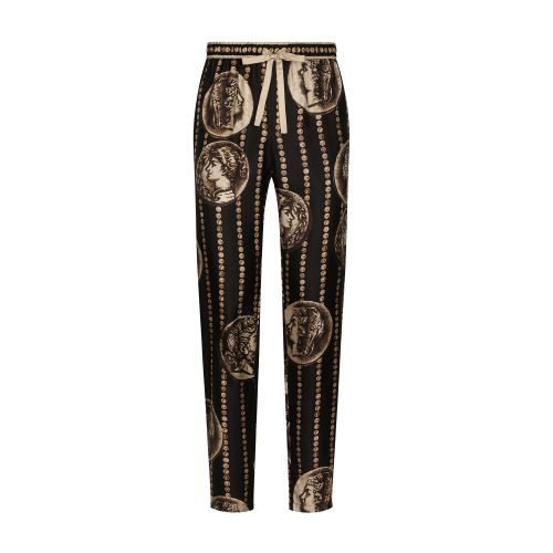 Dolce & Gabbana Jogging Pants in Silk Twill with Coin Print