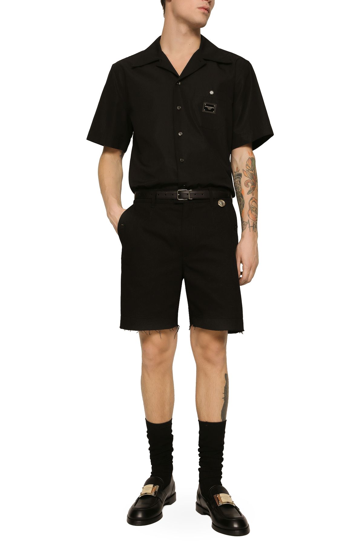 Dolce & Gabbana Stretch Cotton Twill Bermuda Shorts with Coin Detail