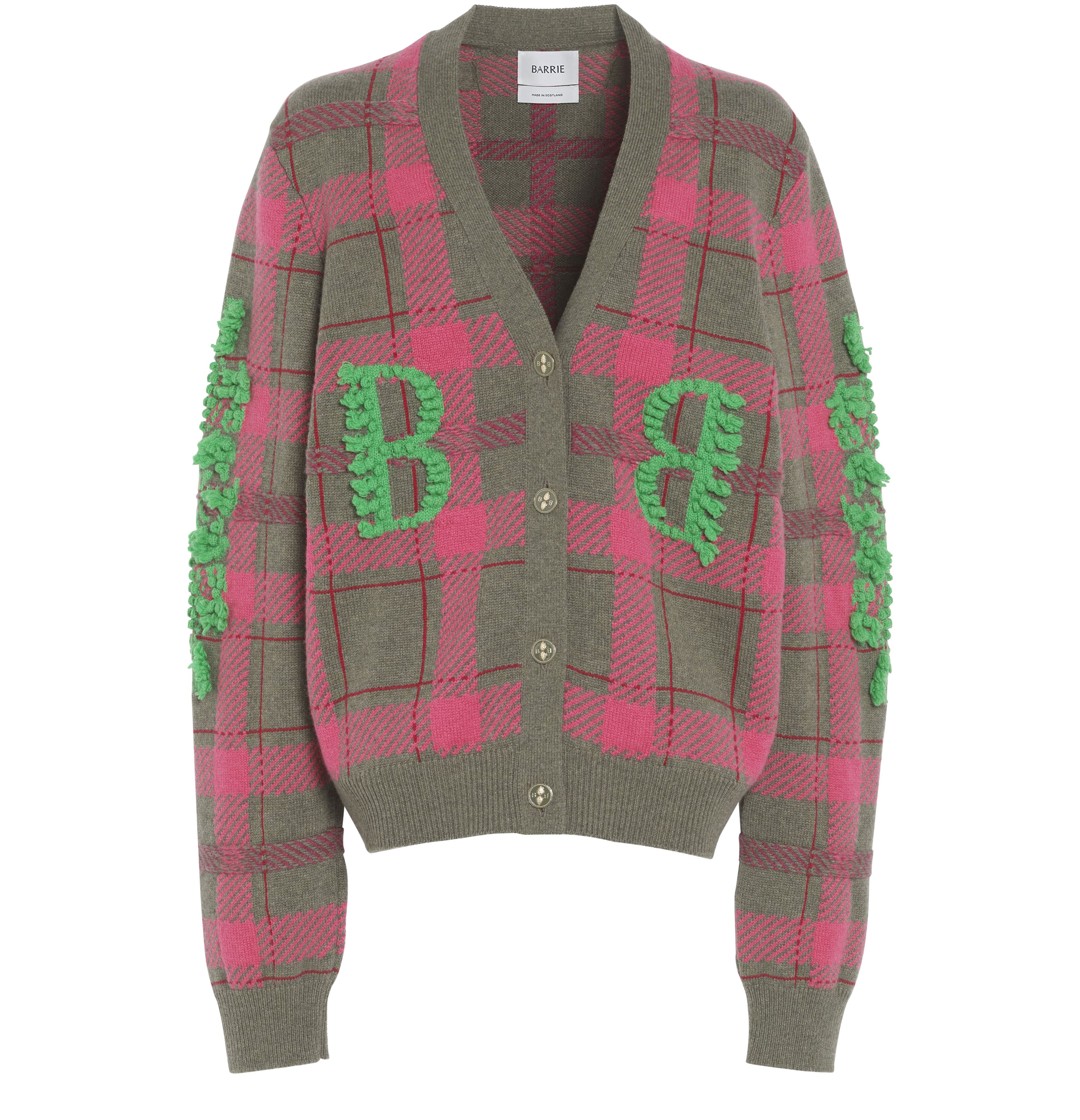 Barrie Tartan cashmere cardigan with B logo