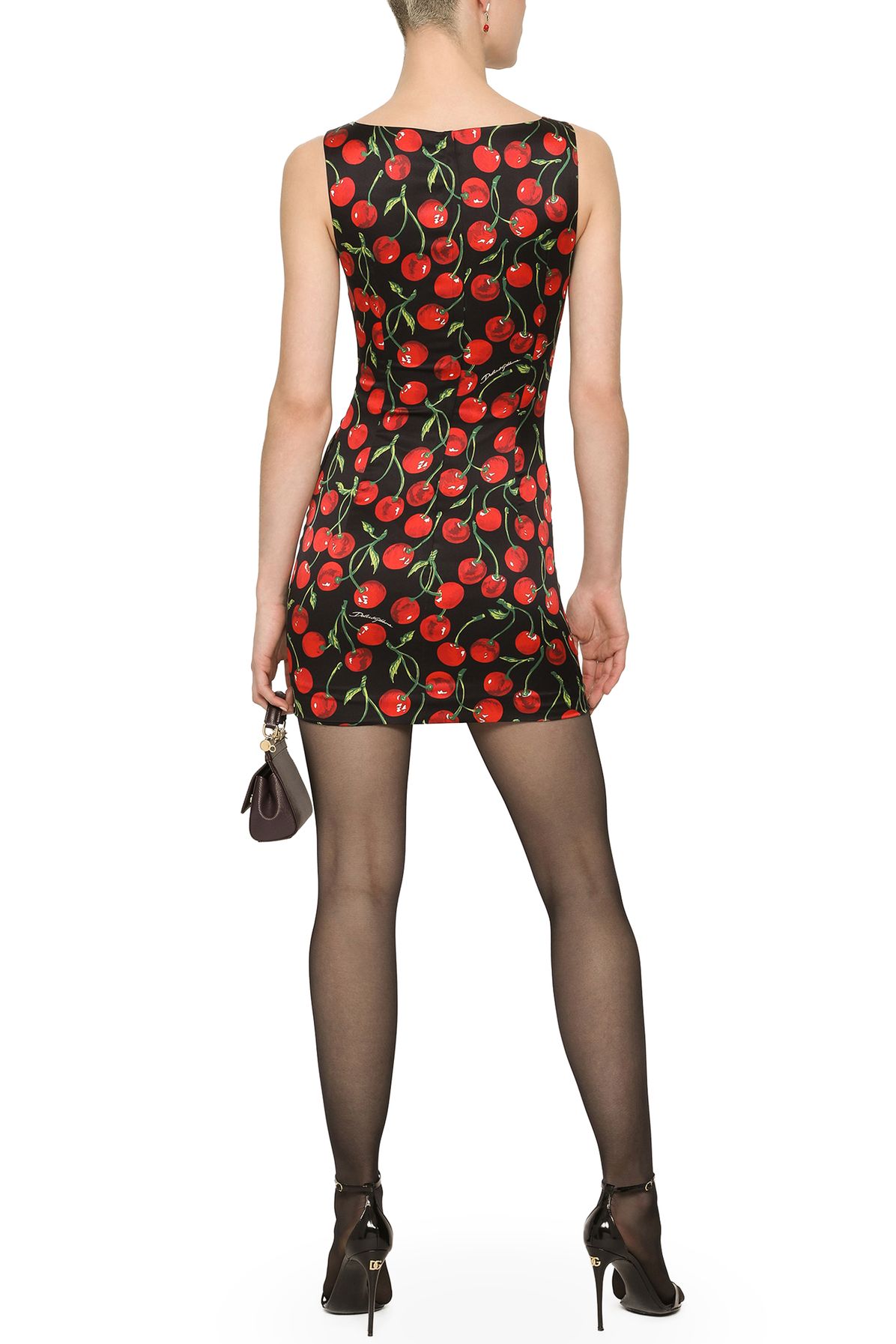 Dolce & Gabbana Short cherry-print satin dress