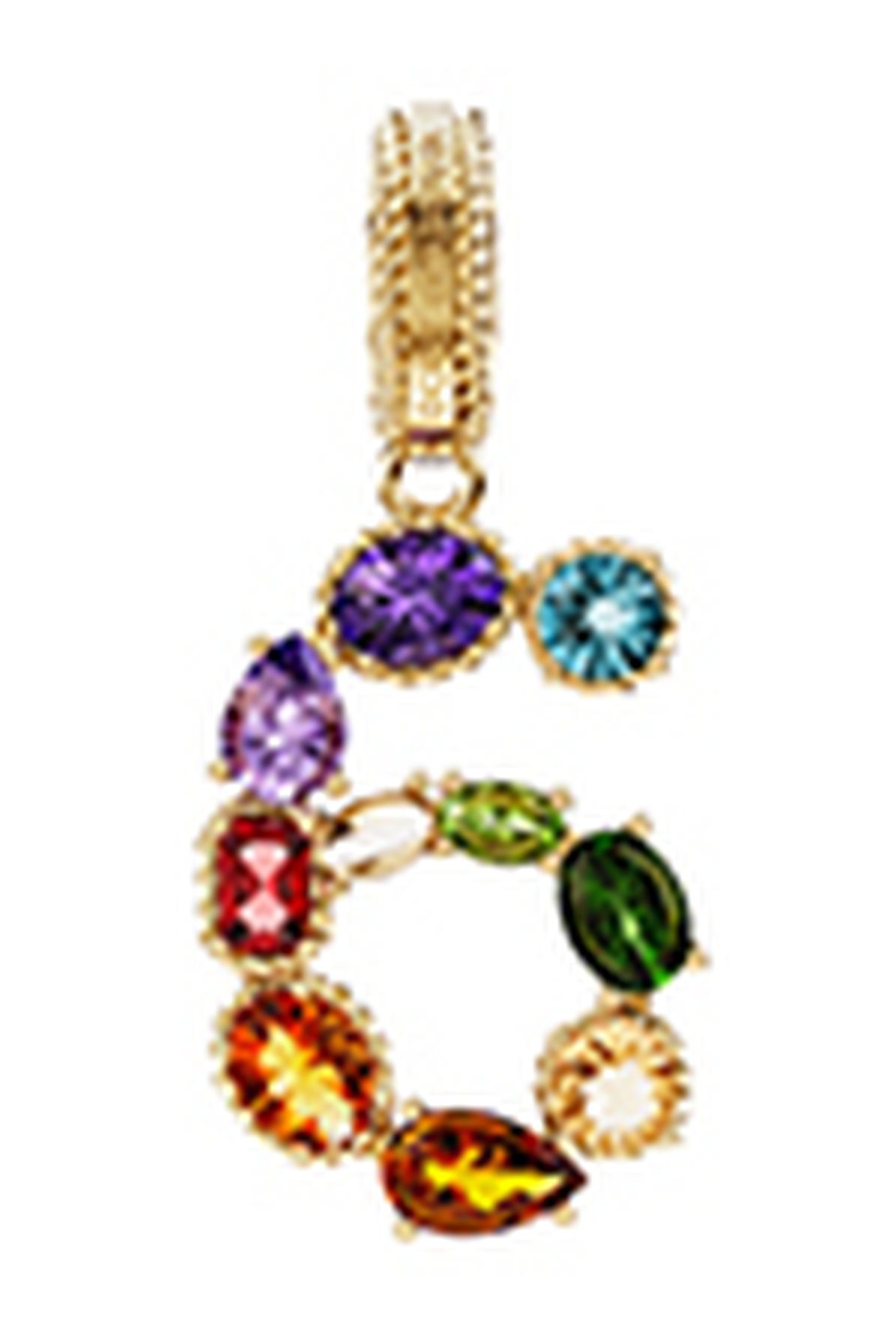 Dolce & Gabbana 18 kt yellow gold rainbow pendant with multicolor finegemstones representing number 6