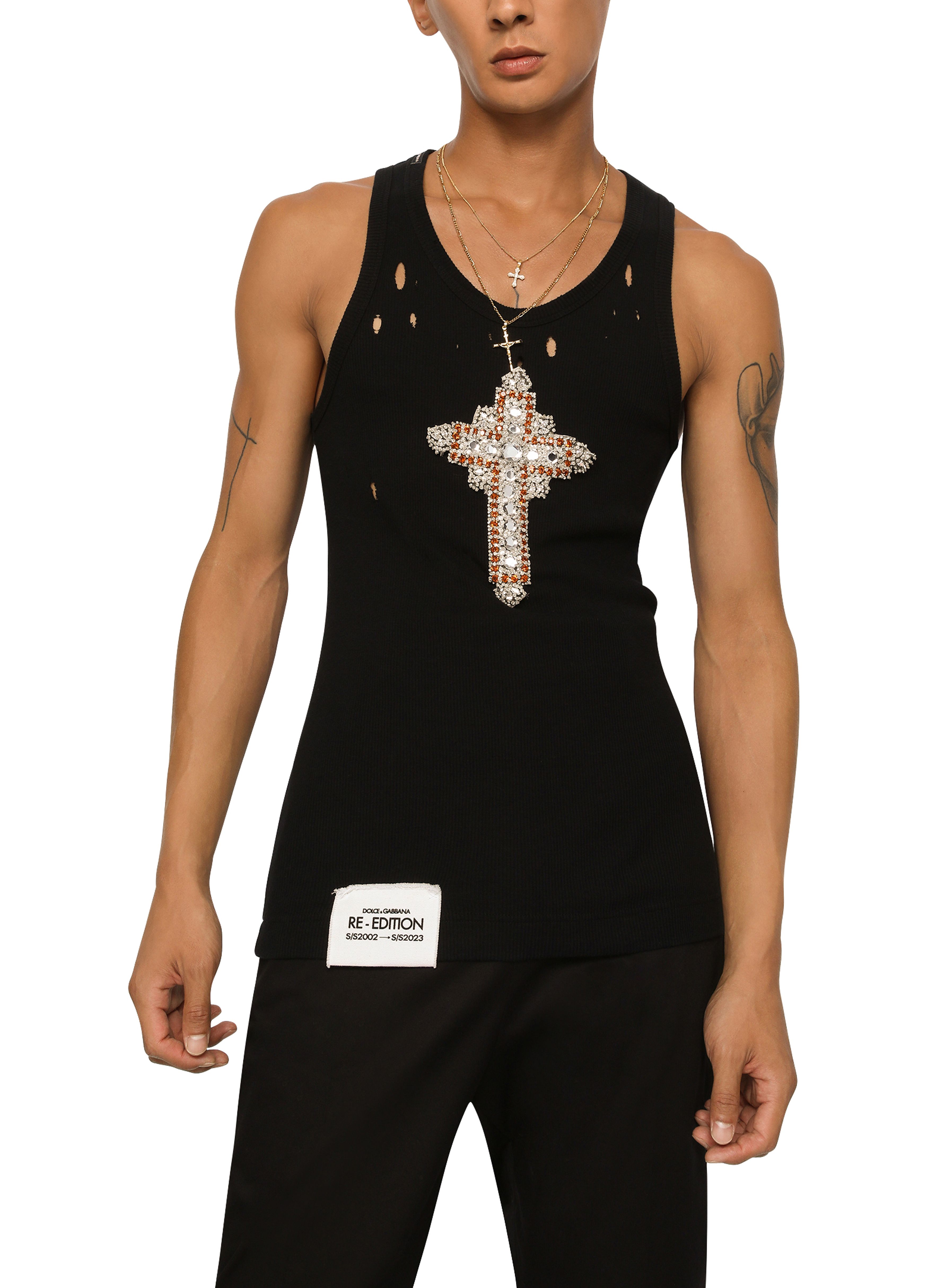 Dolce & Gabbana Fine-rib cotton singlet with patch