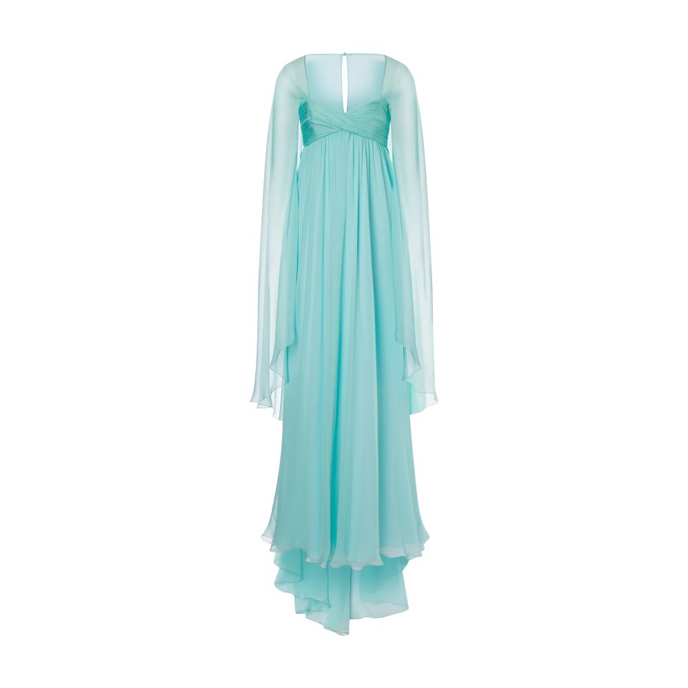 Alberta Ferretti Long organic chiffon dress with cape