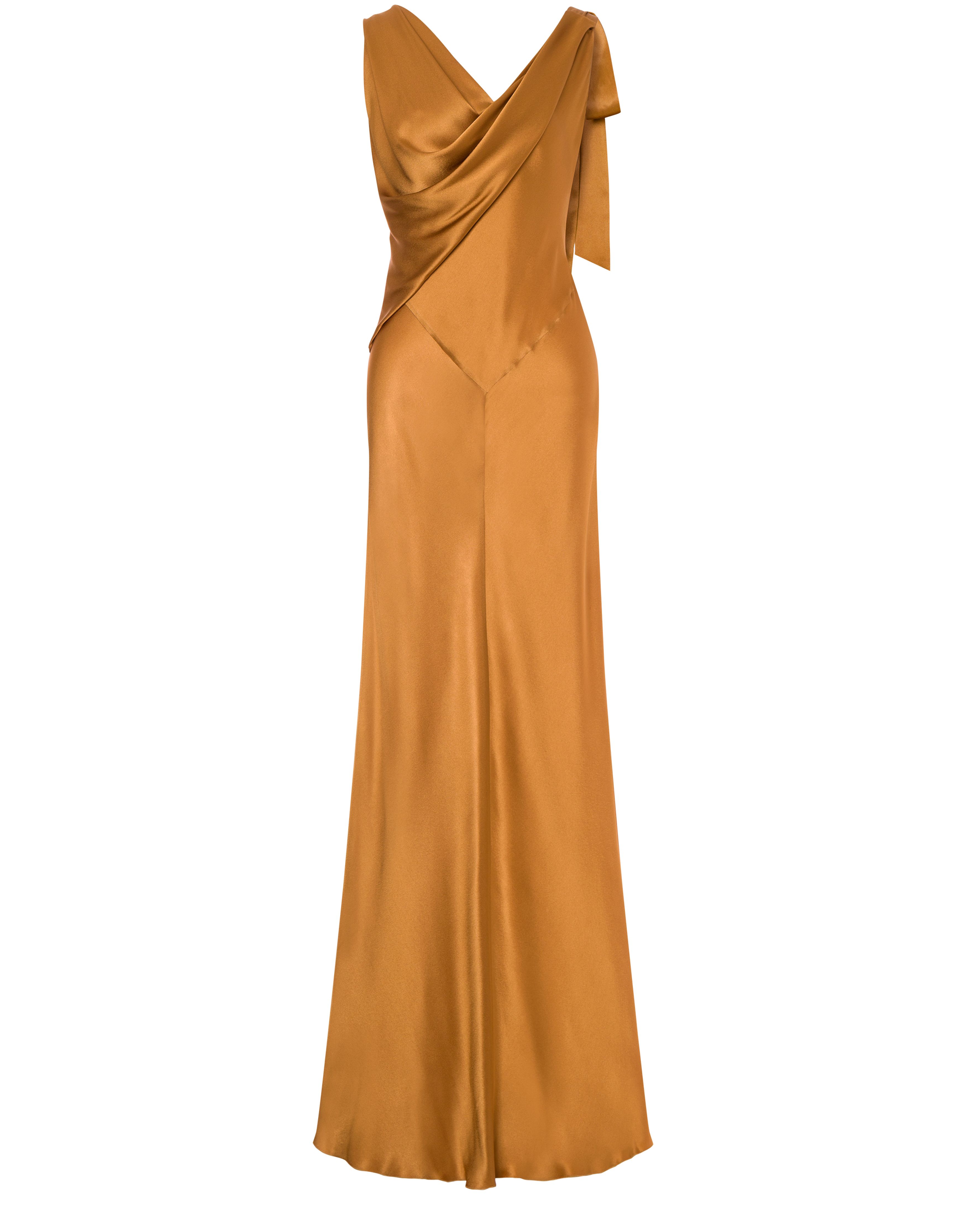 Alberta Ferretti Long satin dress with draped neckline