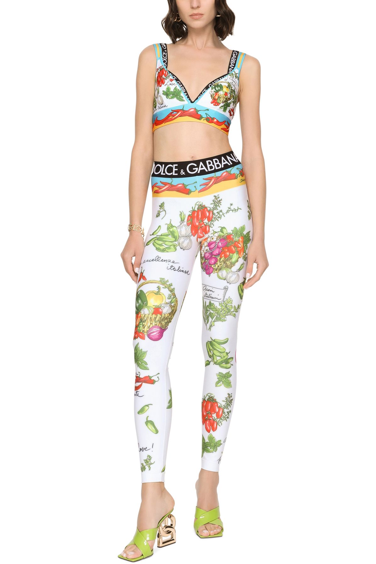 Dolce & Gabbana Vegetable-print jersey leggings with branded elastic