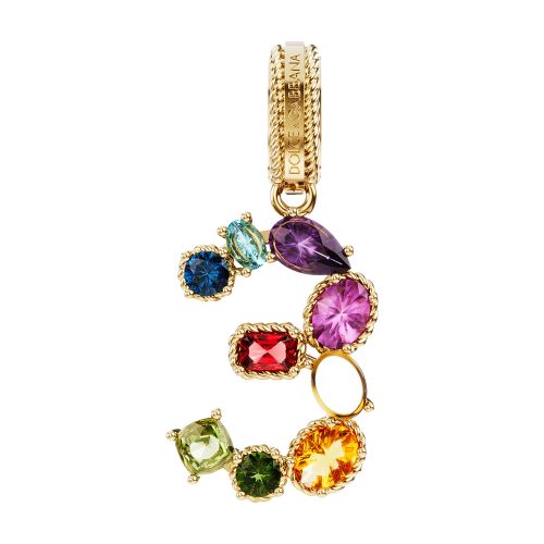 Dolce & Gabbana 18 kt yellow gold rainbow pendant with multicolor finegemstones representing number 3