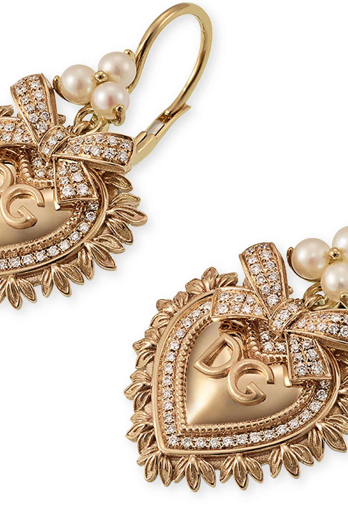 Dolce & Gabbana Devotion earrings in yellow gold with diamonds and pearls