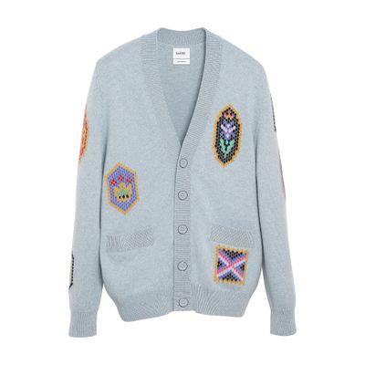 Barrie V-neck cardigan with Scottish symbols in cashmere