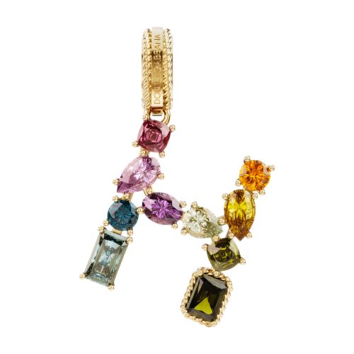 Dolce & Gabbana Rainbow alphabet H 18 kt yellow gold charm with multicolor fine gems