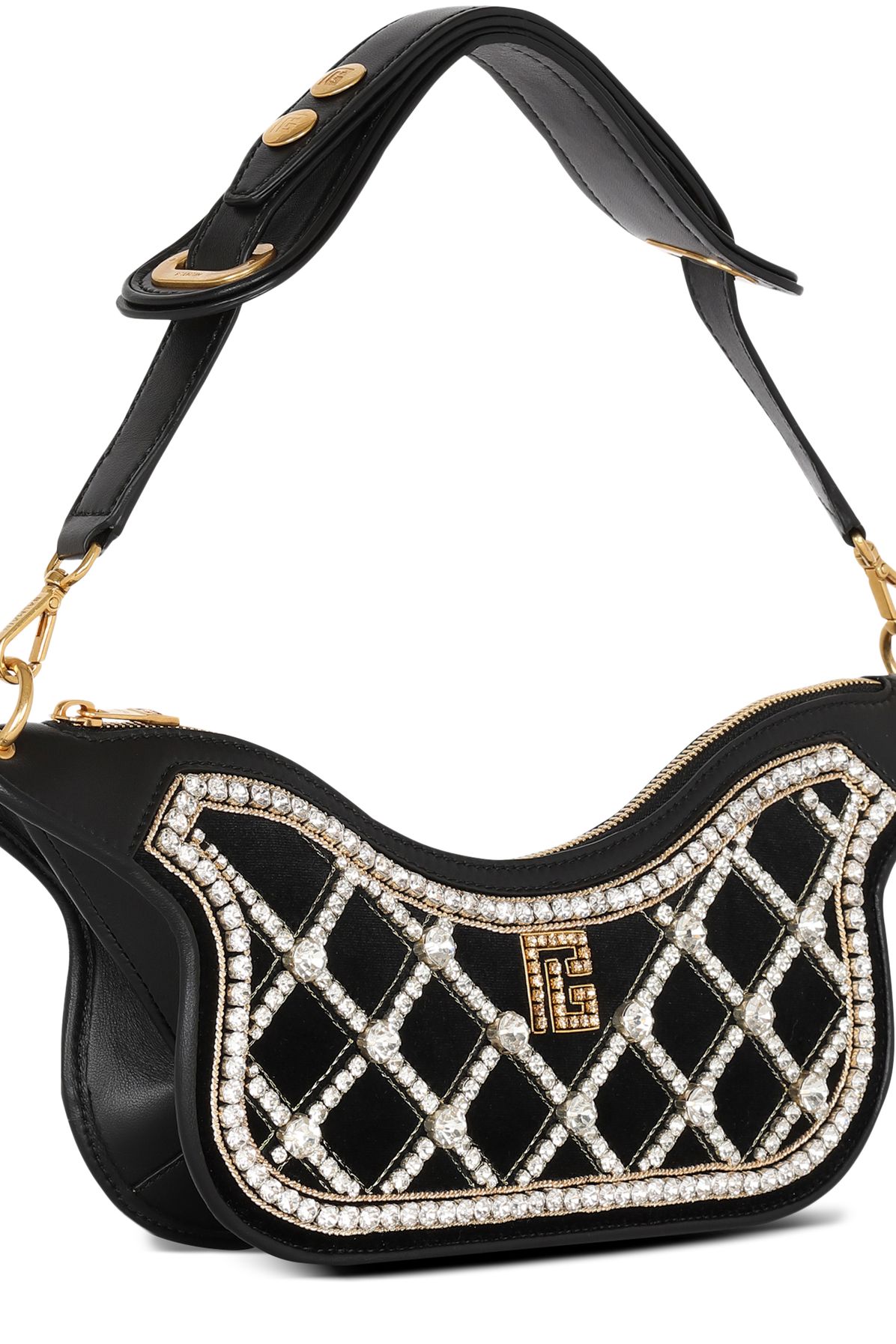 Balmain Blaze clutch bag in velvet embroidered with pearls