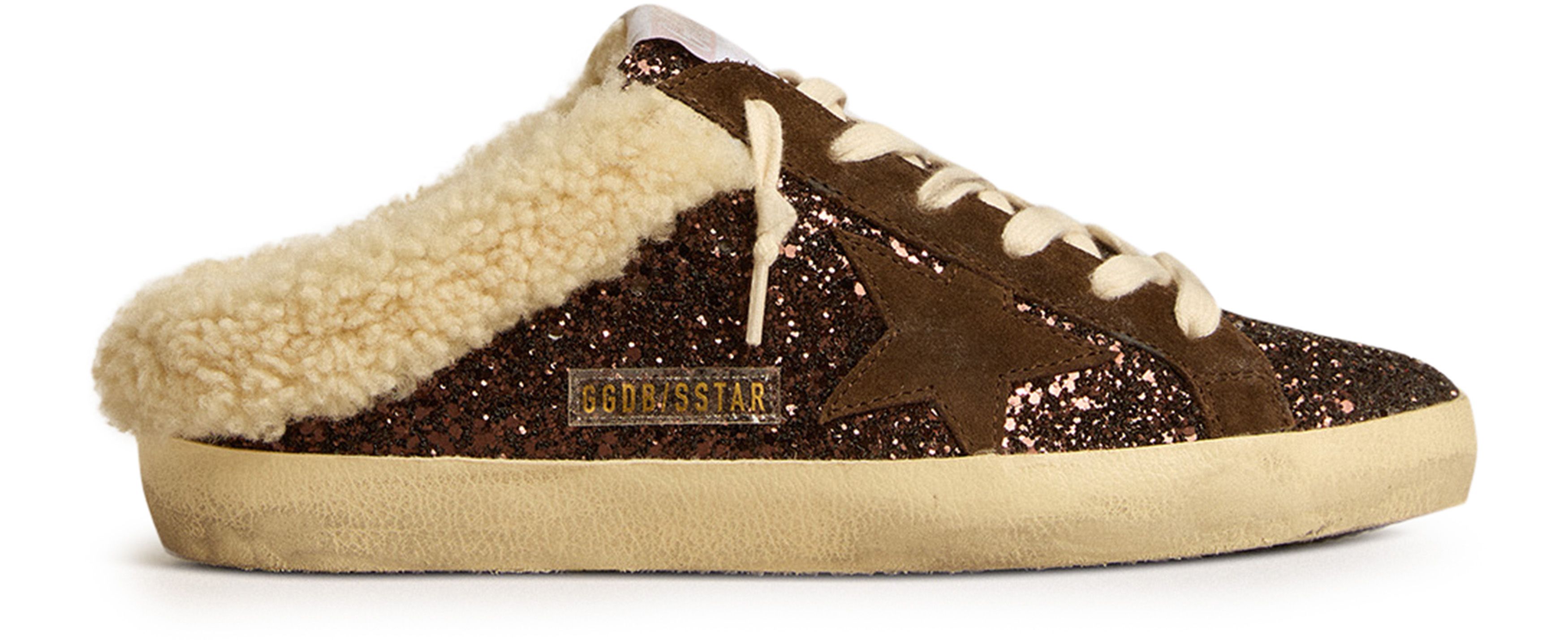 Golden Goose SUPER-STAR SABOT GLITTER UPPER SUEDE STAR SHEARLING LINING