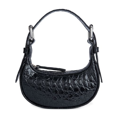 BY FAR Mini Soho Circular Croco Embossed Leather Shoulder Bag