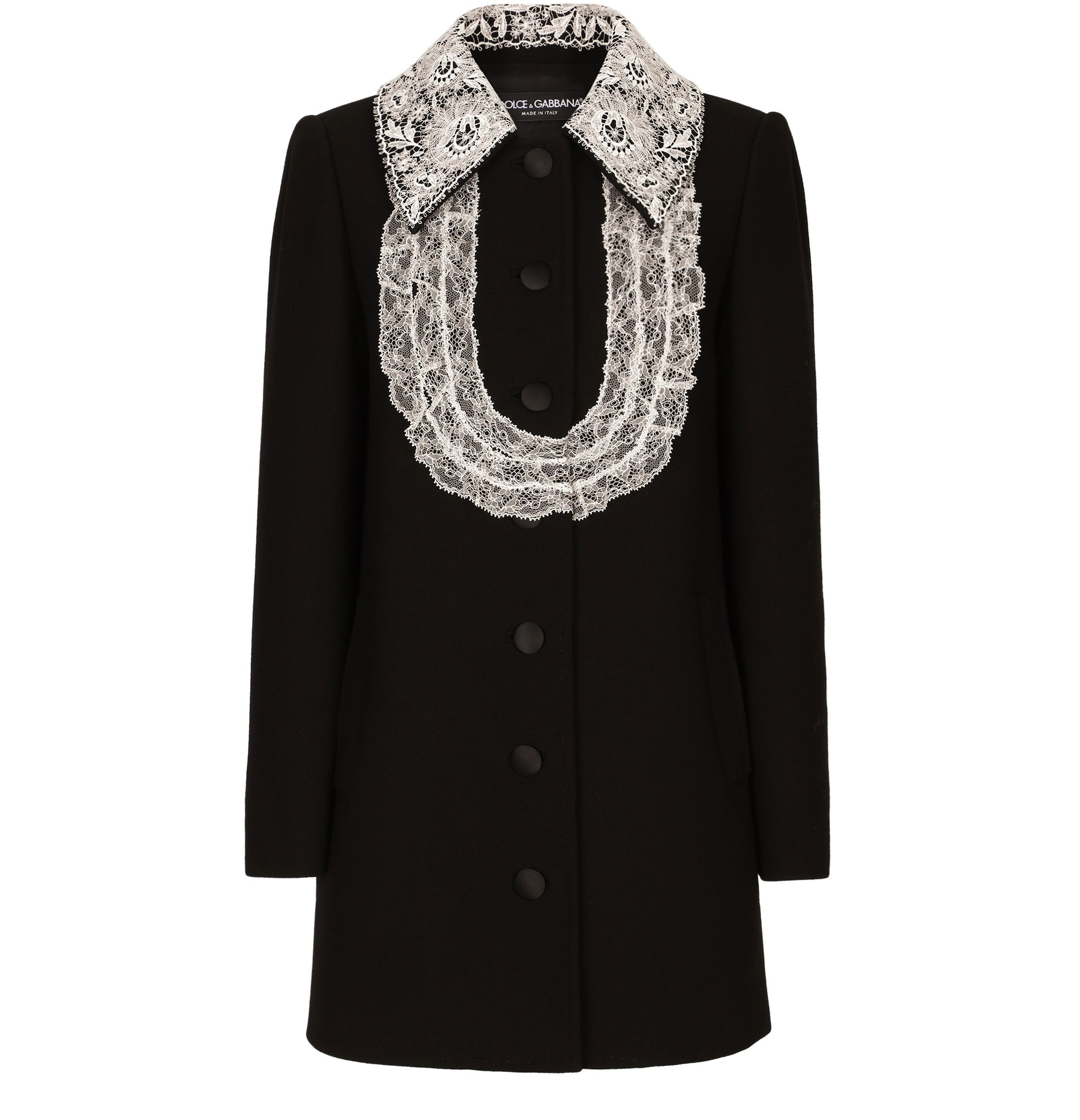 Dolce & Gabbana Short wool coat with lace details