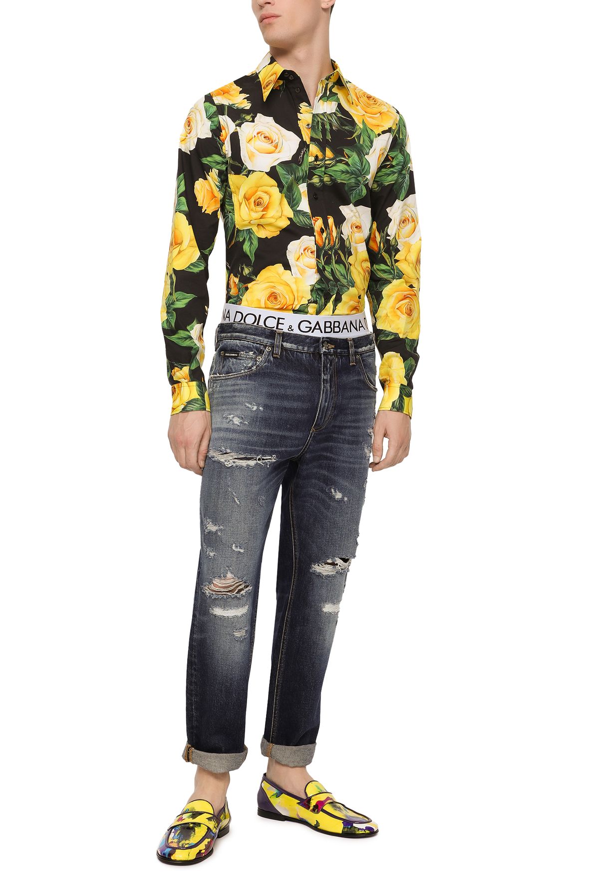 Dolce & Gabbana Loose blue wash jeans with rips