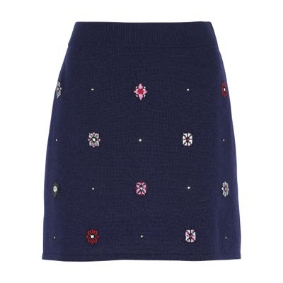 Barrie Short skirt in cashmere and cotton with floral motif