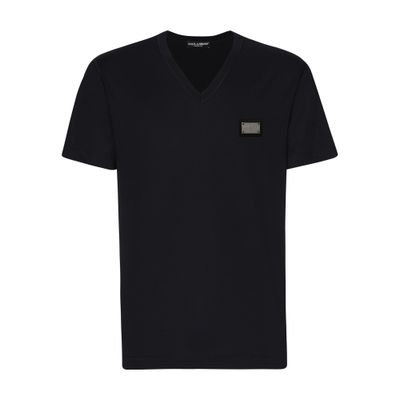 Dolce & Gabbana Cotton V-neck T-shirt with branded tag