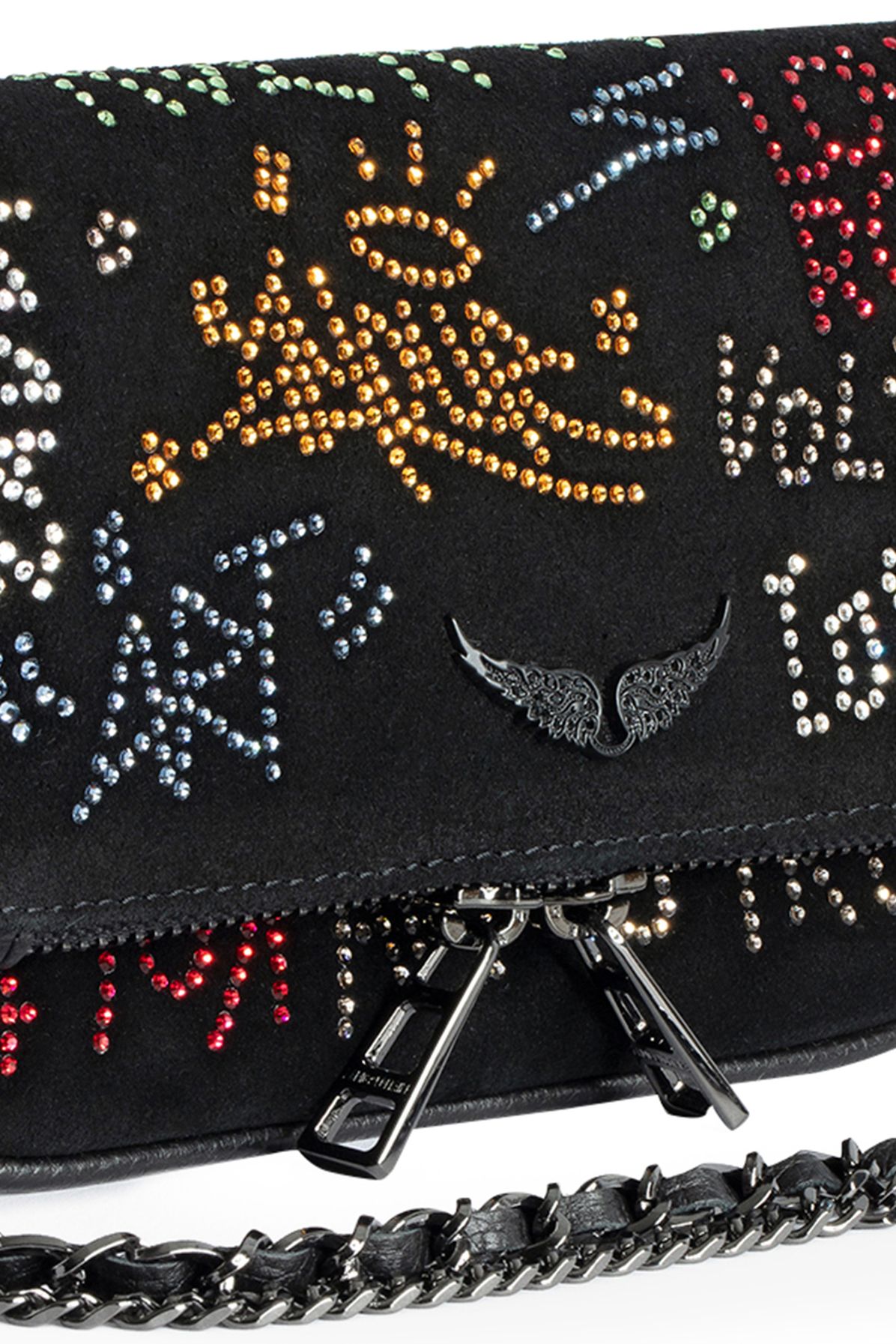 Zadig & Voltaire Rock Nano Suede Tag Diamanté Clutch