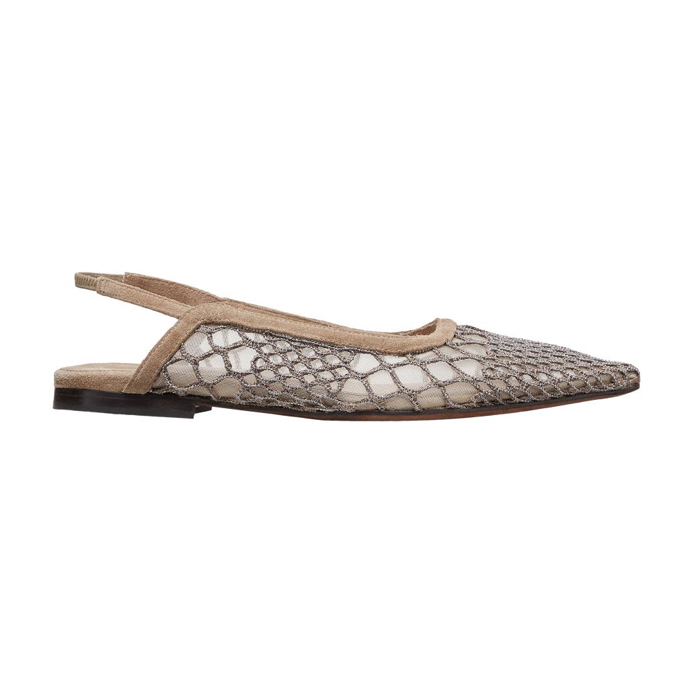 Brunello Cucinelli Precious net embroidery slingback flats