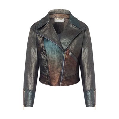 Alberta Ferretti Shaded laminated denim biker jacket