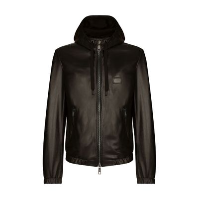 Dolce & Gabbana Leather jacket with hood and branded tag