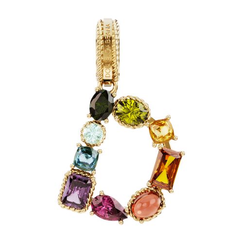 Dolce & Gabbana Rainbow alphabet D 18 kt yellow gold charm with multicolor fine gems